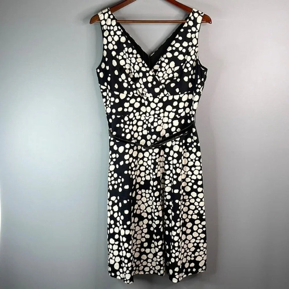 VINTAGE Jolibel Dots Midi Dress Black White Crossover V-neck Sleeveless Size 10 - Picture 10 of 10